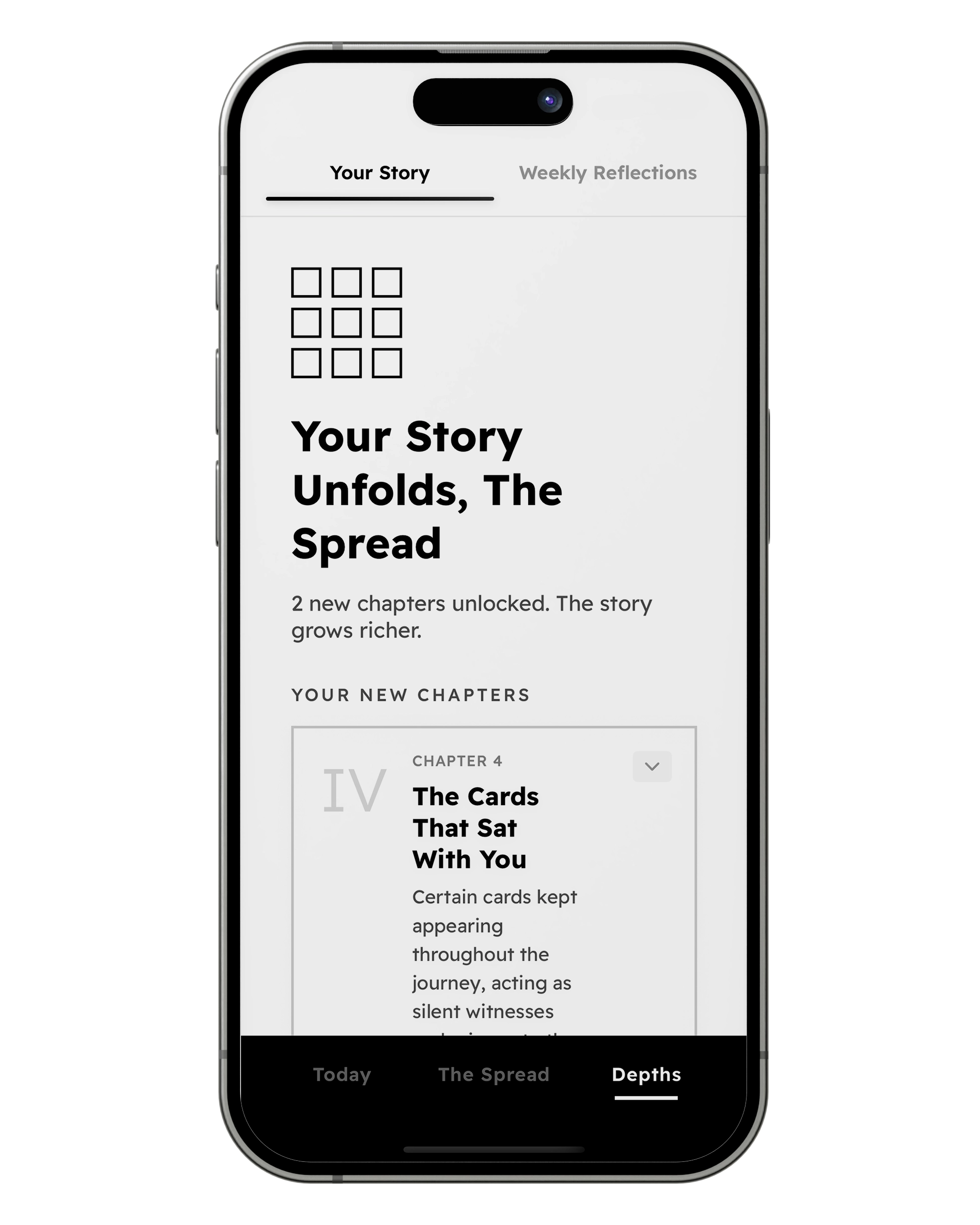 Personal story chapters based on tarot reflections and journaling